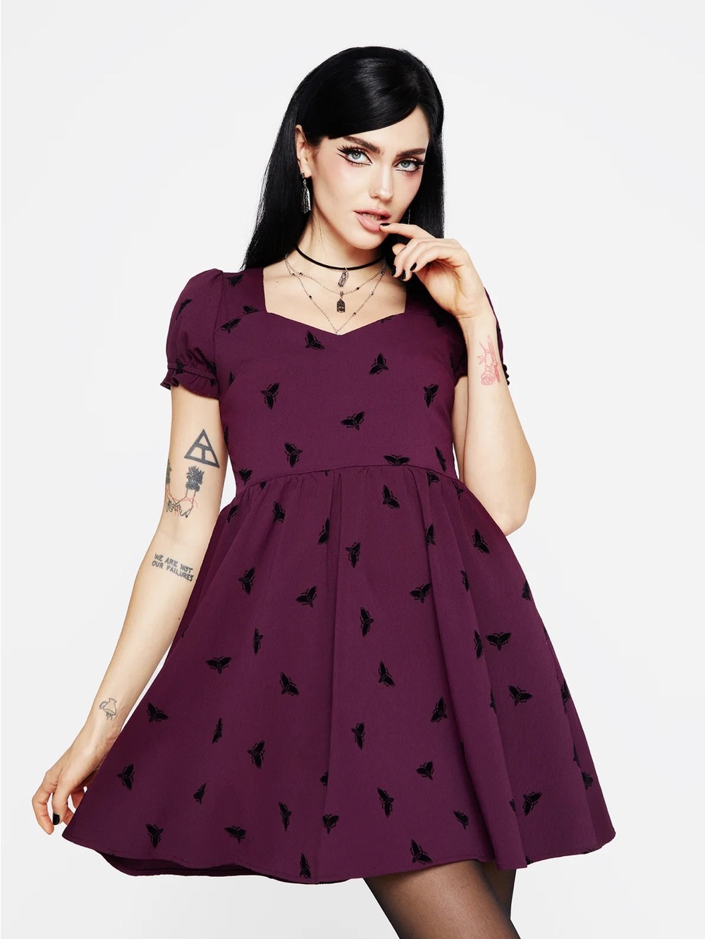 Disturbia Styx Moth Flocked Velour Print Midi Dress